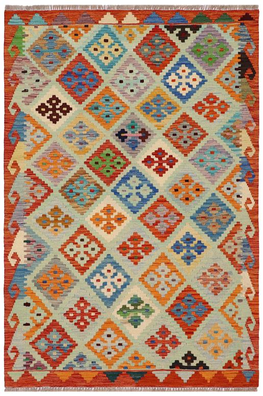 Flat Weave Kilim Antique Navaho Vintage handmade Geometric Kilim Blue Rust Hand-Woven Rectangle 100% Wool Area Rug 3x5 