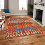 Flat Weave Kilim Antique Navaho Vintage handmade Modern Kilim Rust Blue Hand-Woven Rectangle 100% Wool Area Rug 8x10 