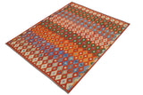 Flat Weave Kilim Antique Navaho Vintage handmade Modern Kilim Rust Blue Hand-Woven Rectangle 100% Wool Area Rug 8x10 