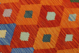 Flat Weave Kilim Antique Navaho Vintage handmade Modern Kilim Rust Blue Hand-Woven Rectangle 100% Wool Area Rug 8x10 