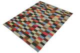 Flat Weave Kilim Antique Navaho Vintage handmade Modern Kilim Rust Blue Hand-Woven Rectangle 100% Wool Area Rug 8x11 