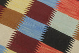 Flat Weave Kilim Antique Navaho Vintage handmade Modern Kilim Rust Blue Hand-Woven Rectangle 100% Wool Area Rug 8x11 