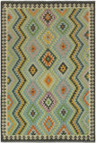 Flat Weave Kilim Antique Navaho Vintage handmade Geometric Kilim Blue Charcoal Hand-Woven Rectangle 100% Wool Area Rug 6x8 