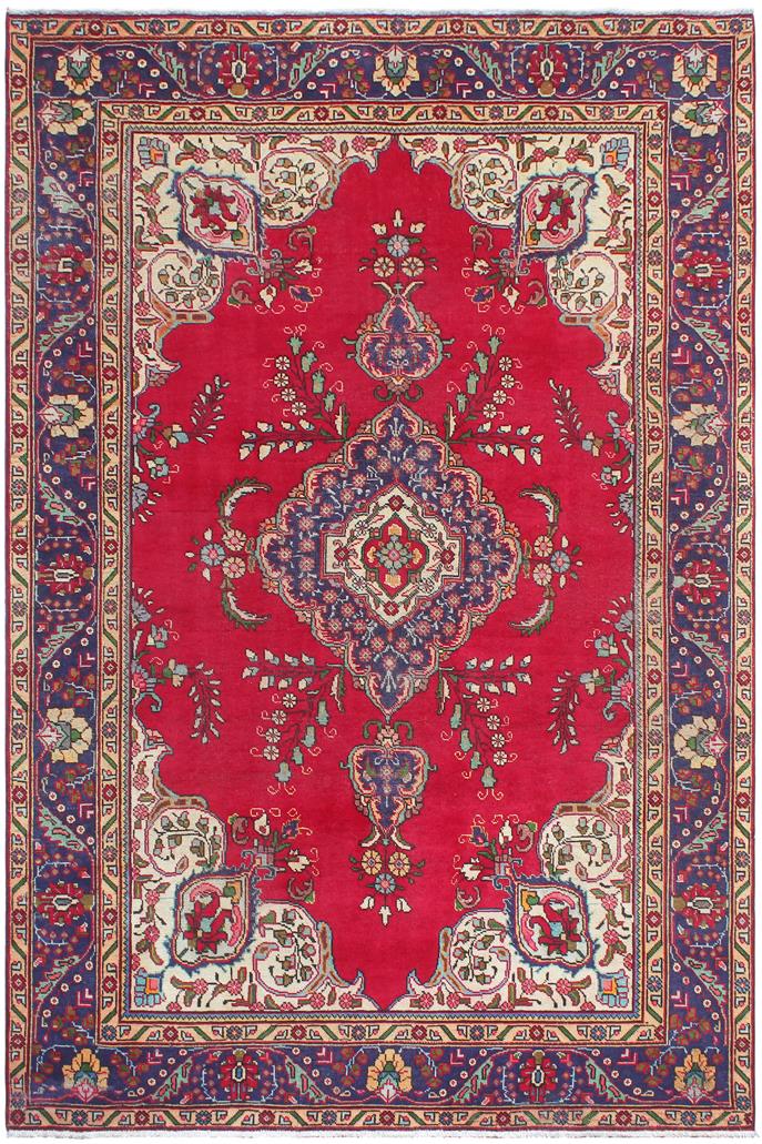 Traditional handmade Persian vintage distressed Red Blue Hand Knotted RECTANGLE 100% WOOL area rug 7 x 9