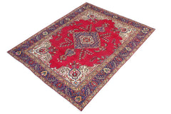 Traditional handmade Persian vintage distressed Red Blue Hand Knotted RECTANGLE 100% WOOL area rug 7 x 9