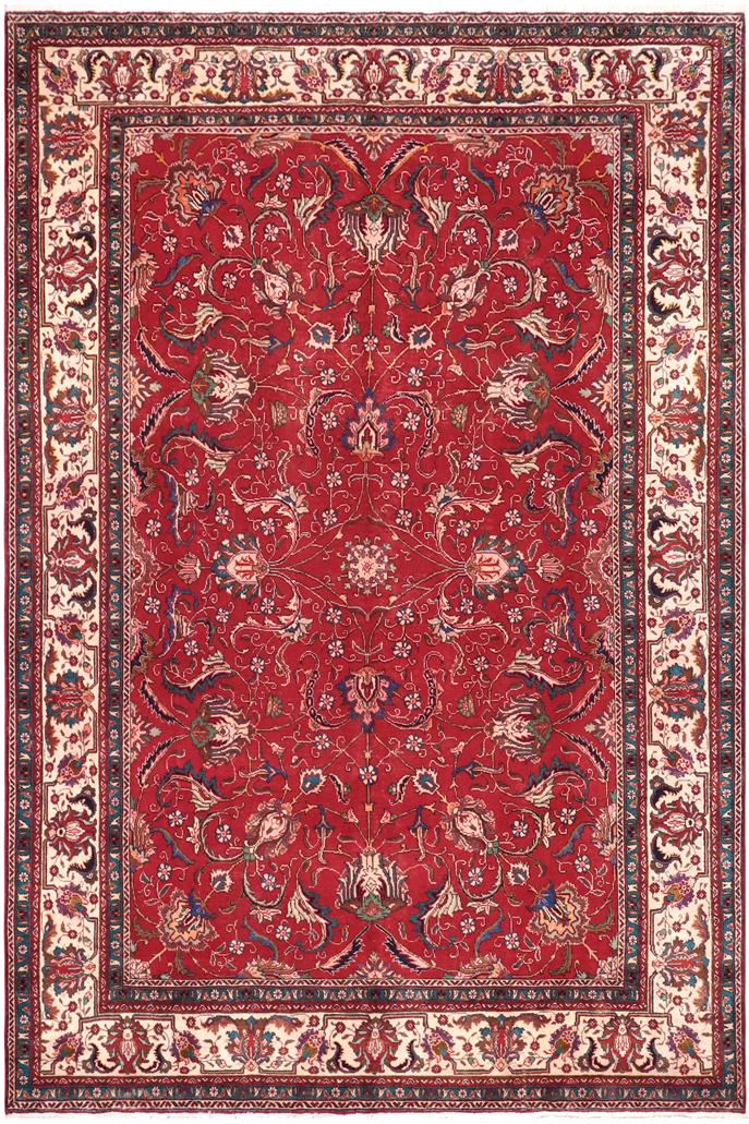 Traditional handmade Persian vintage distressed Red Beige Hand Knotted RECTANGLE 100% WOOL area rug 9 x 12