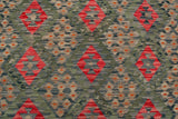 Flat Weave Kilim Antique Navaho Vintage handmade Geometric Kilim Green Red Hand-Woven Rectangle 100% Wool Area Rug 8x12 