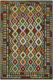 Flat Weave Kilim Antique Navaho Vintage handmade Geometric Kilim Charcoal Rust Hand-Woven Rectangle 100% Wool Area Rug 7x10 