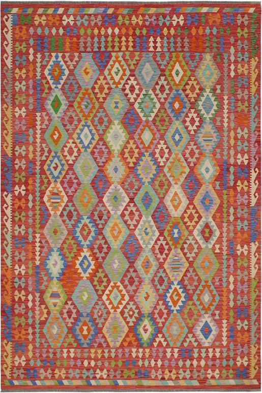 Flat Weave Kilim Antique Navaho Vintage handmade Geometric Kilim Red Blue Hand-Woven Rectangle 100% Wool Area Rug 9x11 