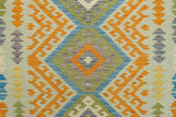 Flat Weave Kilim Antique Navaho Vintage handmade Geometric Kilim Blue Orange Hand-Woven Rectangle 100% Wool Area Rug 5x6 