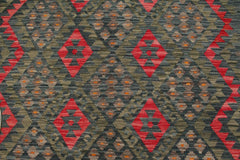 Flat Weave Kilim Antique Navaho Vintage handmade Geometric Kilim Charcoal Red Hand-Woven Rectangle 100% Wool Area Rug 6x8 