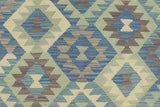 Flat Weave Kilim Antique Navaho Vintage handmade Geometric Kilim Blue Beige Hand-Woven Rectangle 100% Wool Area Rug 5x6 