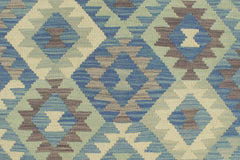 Flat Weave Kilim Antique Navaho Vintage handmade Geometric Kilim Blue Beige Hand-Woven Rectangle 100% Wool Area Rug 5x6 