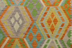 Flat Weave Kilim Antique Navaho Vintage handmade Geometric Kilim Orange Blue Hand-Woven Rectangle 100% Wool Area Rug 4x5 