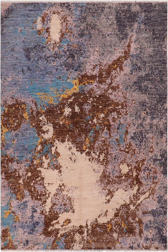 handmade Modern Modern Blue Tan Hand Knotted RECTANGLE WOOL&SILK area rug 8 x 10