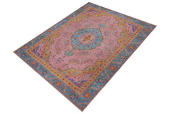 handmade Vintage Tabriz Pink Blue Hand Knotted RECTANGLE 100% WOOL area rug 9 x 12