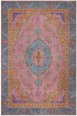 handmade Vintage Tabriz Pink Blue Hand Knotted RECTANGLE 100% WOOL area rug 9 x 12