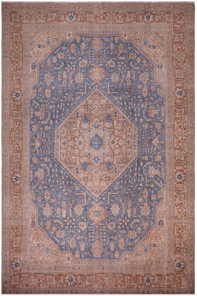 handmade Vintage Tabriz Blue Brown Hand Knotted RECTANGLE 100% WOOL area rug 8 x 11