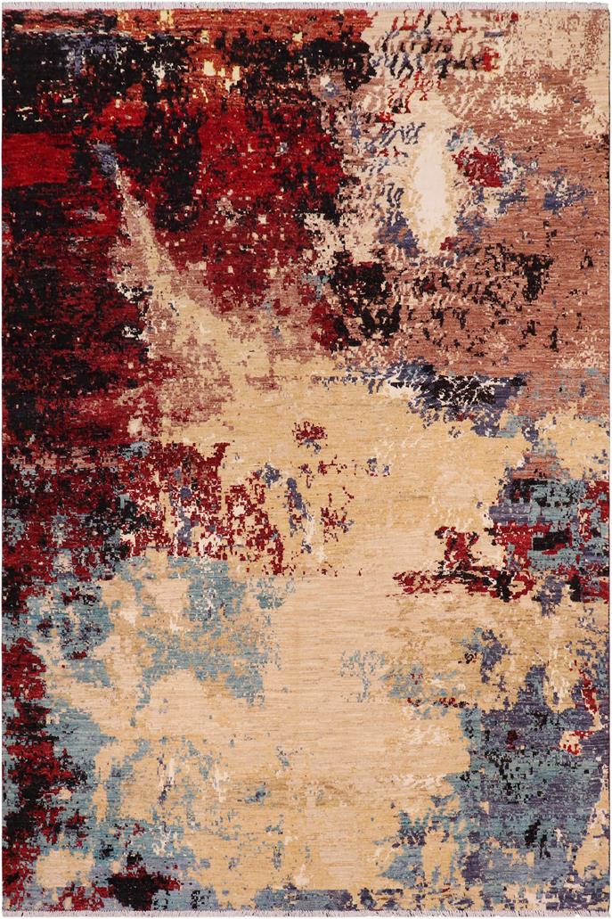 handmade Modern Modern Red Blue Hand Knotted RECTANGLE WOOL&SILK area rug 8 x 10