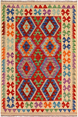 Flat Weave Kilim Antique Navaho Vintage handmade Geometric Kilim Rust Beige Hand-Woven Rectangle 100% Wool Area Rug 3x5 