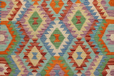 Flat Weave Kilim Antique Navaho Vintage handmade Geometric Kilim Blue Rust Hand-Woven Rectangle 100% Wool Area Rug 4x5 