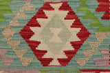 Flat Weave Kilim Antique Navaho Vintage handmade Geometric Kilim Blue Red Hand-Woven Rectangle 100% Wool Area Rug 3x4 