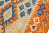 Flat Weave Kilim Antique Navaho Vintage handmade Geometric Kilim Blue Orange Hand-Woven Rectangle 100% Wool Area Rug 4x5 