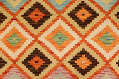 Flat Weave Kilim Antique Navaho Vintage handmade Geometric Kilim Rust Blue Hand-Woven Rectangle 100% Wool Area Rug 4x6 