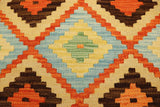 Flat Weave Kilim Antique Navaho Vintage handmade Geometric Kilim Rust Blue Hand-Woven Rectangle 100% Wool Area Rug 4x6 