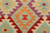 Flat Weave Kilim Antique Navaho Vintage handmade Geometric Kilim Blue Rust Hand-Woven Rectangle 100% Wool Area Rug 3x5 