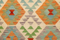 Flat Weave Kilim Antique Navaho Vintage handmade Geometric Kilim Beige Blue Hand-Woven Rectangle 100% Wool Area Rug 3x5 