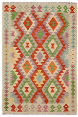 Flat Weave Kilim Antique Navaho Vintage handmade Geometric Kilim Rust Blue Hand-Woven Rectangle 100% Wool Area Rug 3x5 