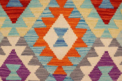 Flat Weave Kilim Antique Navaho Vintage handmade Geometric Kilim Blue Rust Hand-Woven Rectangle 100% Wool Area Rug 3x5 