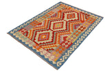 Flat Weave Kilim Antique Navaho Vintage handmade Geometric Kilim Rust Blue Hand-Woven Rectangle 100% Wool Area Rug 4x6 