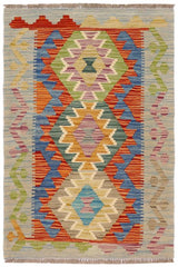 Flat Weave Kilim Antique Navaho Vintage handmade Geometric Kilim Rust Blue Hand-Woven Rectangle 100% Wool Area Rug 2x3 