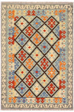 Retro Turkish Kilim Marques Hand-Woven Wool Rug - 4'4'' x 5'11''