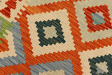 Flat Weave Kilim Antique Navaho Vintage handmade Geometric Kilim Orange Blue Hand-Woven Runner 100% Wool Area Rug 3x10 