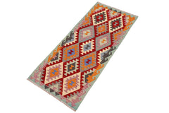 Flat Weave Kilim Antique Navaho Vintage handmade Geometric Kilim Red Blue Hand-Woven Runner 100% Wool Area Rug 3x6 