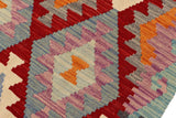 Flat Weave Kilim Antique Navaho Vintage handmade Geometric Kilim Red Blue Hand-Woven Runner 100% Wool Area Rug 3x6 