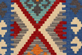 Flat Weave Kilim Antique Navaho Vintage handmade Geometric Kilim Red Blue Hand-Woven Runner 100% Wool Area Rug 3x6 