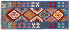 Flat Weave Kilim Antique Navaho Vintage handmade Geometric Kilim Red Blue Hand-Woven Runner 100% Wool Area Rug 3x6 