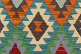 Flat Weave Kilim Antique Navaho Vintage handmade Geometric Kilim Blue Red Hand-Woven Runner 100% Wool Area Rug 3x6 