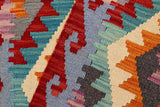 Flat Weave Kilim Antique Navaho Vintage handmade Geometric Kilim Blue Red Hand-Woven Runner 100% Wool Area Rug 3x6 