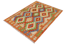 Flat Weave Kilim Antique Navaho Vintage handmade Geometric Kilim Rust Blue Hand-Woven Rectangle 100% Wool Area Rug 3x5 