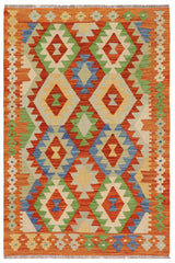 Flat Weave Kilim Antique Navaho Vintage handmade Geometric Kilim Rust Blue Hand-Woven Rectangle 100% Wool Area Rug 3x5 