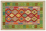 Southwestern Kilim Nylah Rust Green Hand-Woven Wool Rug-4'3'' x 6'2''