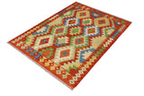 Flat Weave Kilim Antique Navaho Vintage handmade Geometric Kilim Rust Blue Hand-Woven Rectangle 100% Wool Area Rug 3x5 