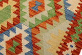 Flat Weave Kilim Antique Navaho Vintage handmade Geometric Kilim Rust Blue Hand-Woven Rectangle 100% Wool Area Rug 3x5 