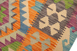 Flat Weave Kilim Antique Navaho Vintage handmade Geometric Kilim Blue Rust Hand-Woven Rectangle 100% Wool Area Rug 3x5 