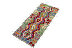 Flat Weave Kilim Antique Navaho Vintage handmade Geometric Kilim Red Blue Hand-Woven Runner 100% Wool Area Rug 3x6 